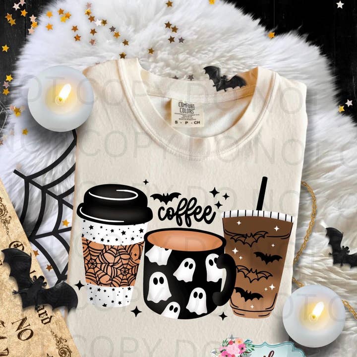 Spooky Coffee Halloween Caffeine Addict T-Shirt for wholesale by Southern Rheas