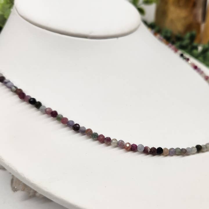 Meraki Gemstones - Wholesale Beaded/pearl necklace - Watermelon Tourmaline Necklace w/Silver Color Findings, 17"L3