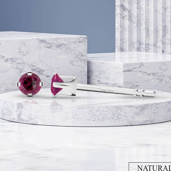Natural Rhodolite Garnet Round Stud Earrings in 925 Silver for wholesale by Nature Crafts