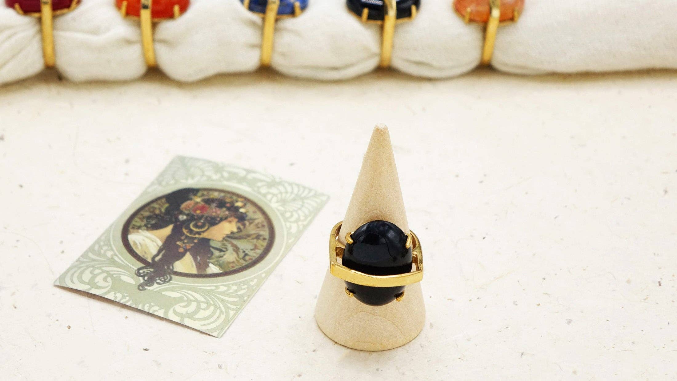 Verna Artisan Works – wholesale Cocktail/statement ring – Bold Onyx Stone Ring – Adjustable Gold-Coloured Bronze Band1