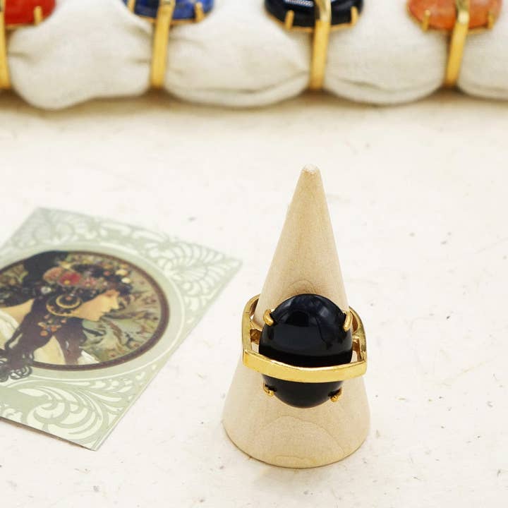 Verna Artisan Works – wholesale Cocktail/statement ring – Bold Onyx Stone Ring – Adjustable Gold-Coloured Bronze Band1