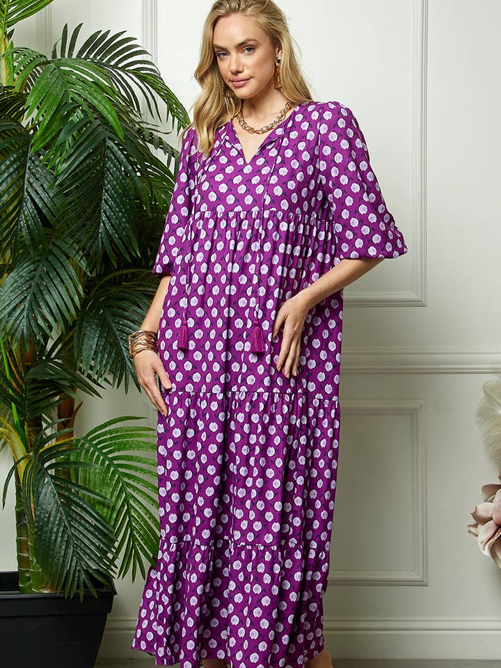 Bedrucktes Maxikleid mit Dreiviertel-Puffärmeln für den Großhandel von Cezele