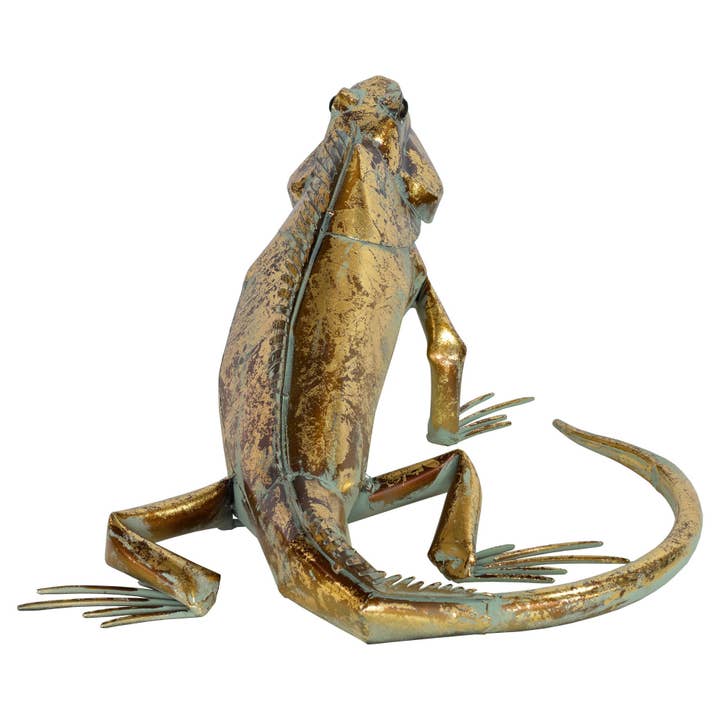 Febland - Wholesale Sculpture - Gold Iron Iguana Sculpture Lifelike Home Decor Ornament4