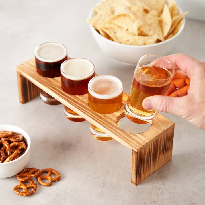 TRUE - Wholesale Beer Glass/Mug - Ardor Wooden Beer Tasting Flight Board and Glasses Set of 53