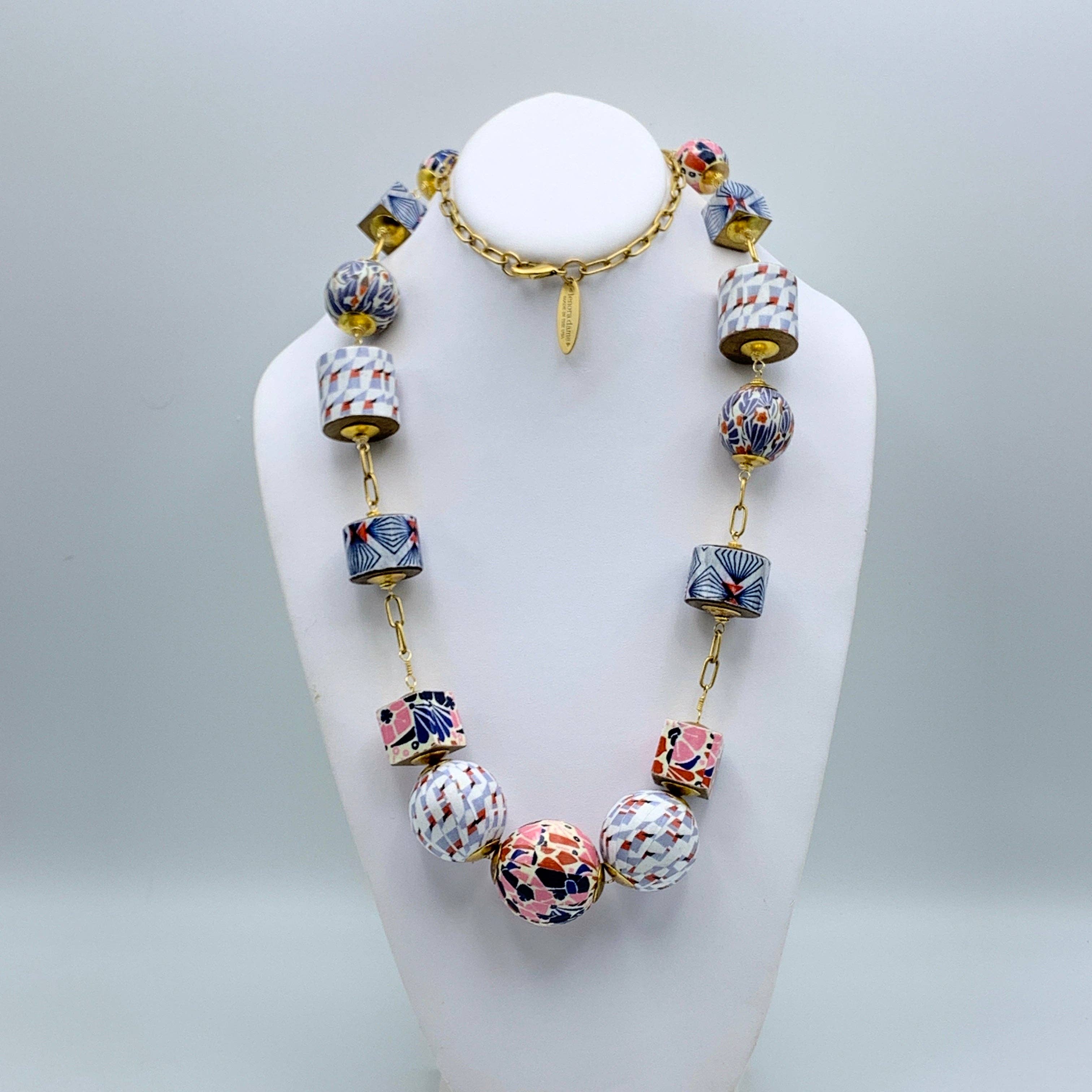 Lenora Dame - Wholesale Beaded/Pearl Necklace - Folk Art Linked Wooden Bead Necklace6