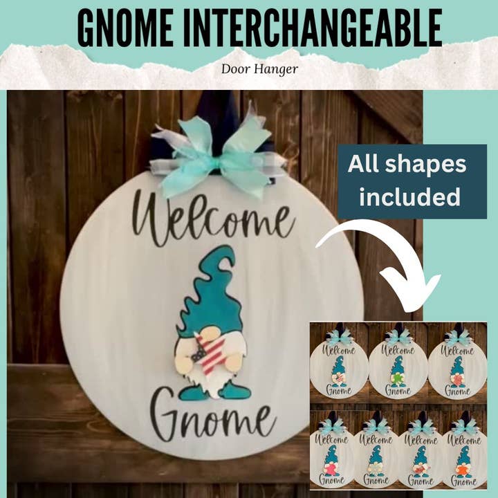 Welcome Gnome Interchangeable Door Hanger P13069 for wholesale by Paisley Grace Makery