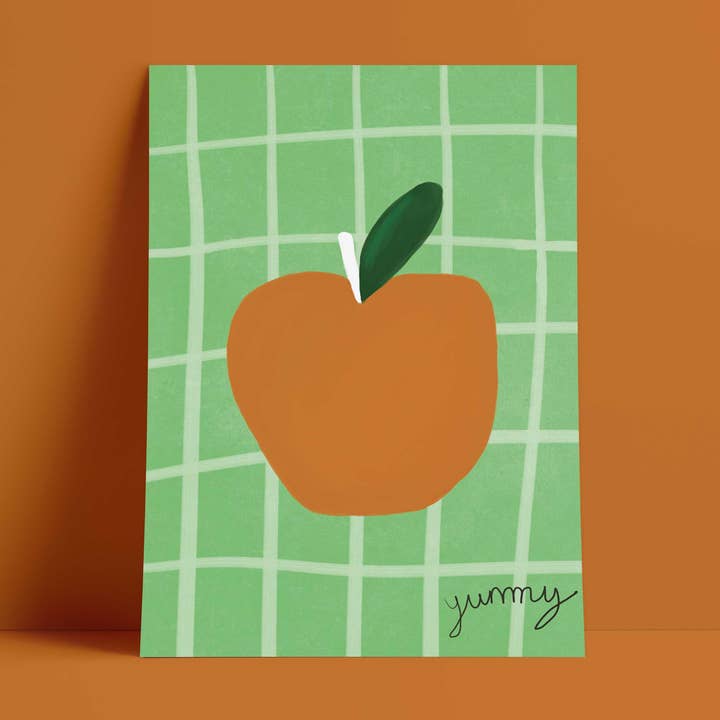 Yummy Apple Print - Impression artistique verte et brune pour la vente par Orla and the Gang