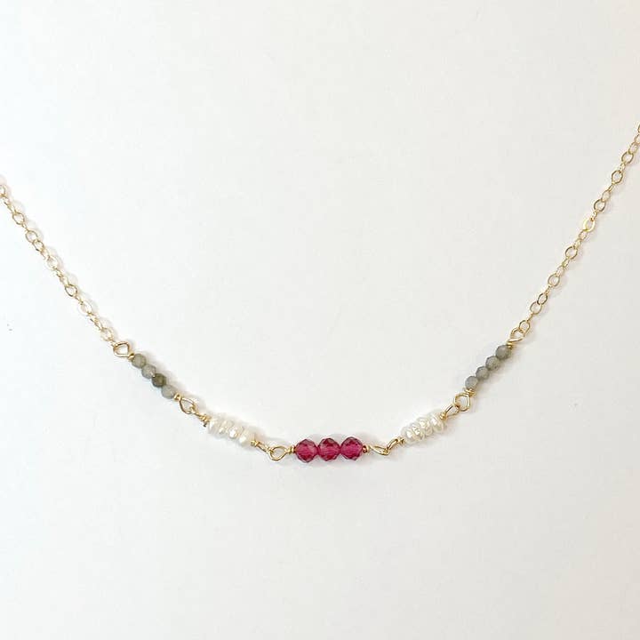Judy Brandon Jewelry - Wholesale Pendant/Charm Necklace - Ruby Quartz Pearl and Labradorite on Gold