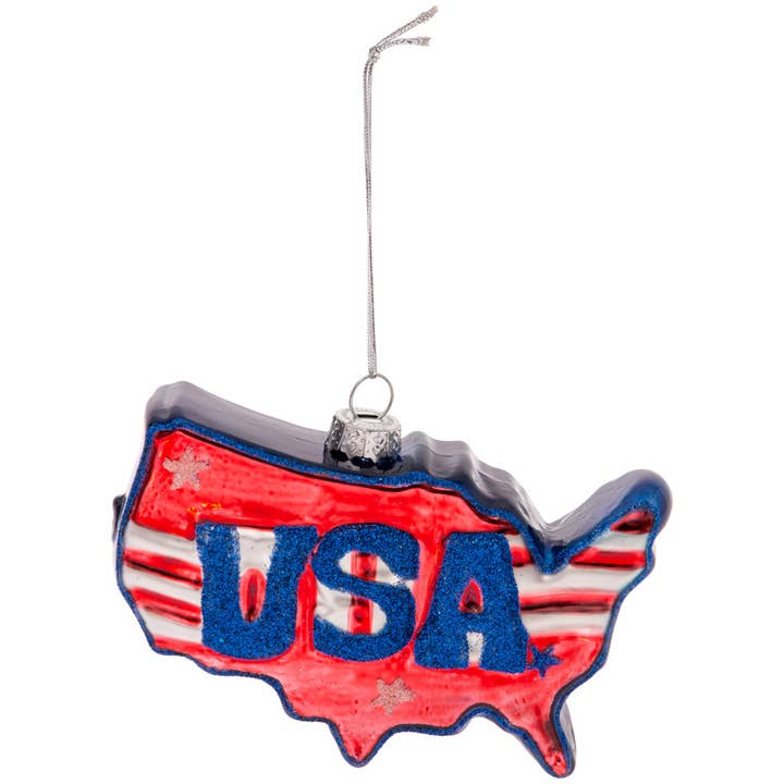 Patriotic Glass USA Flag Christmas Ornament 4th of July for wholesale by Boston International