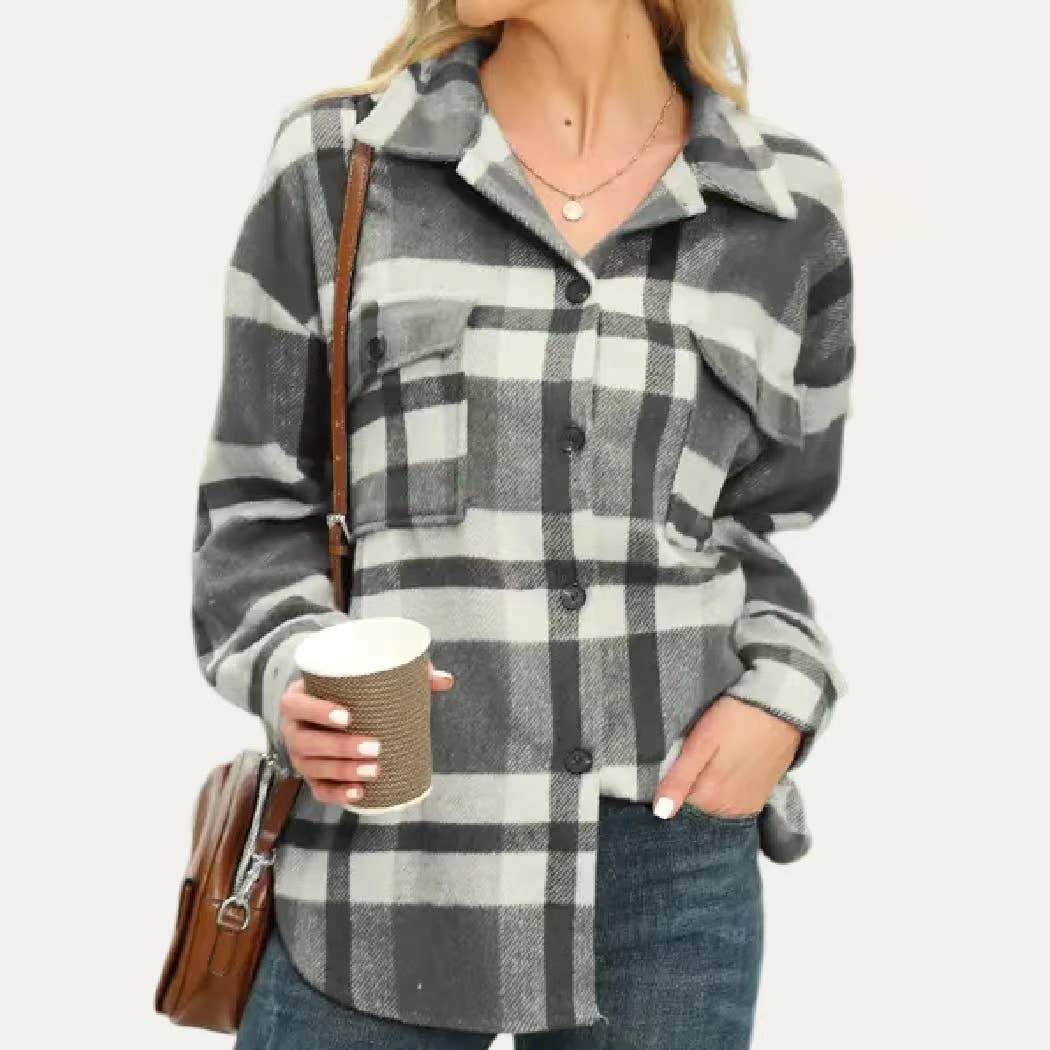 The Moment Collection - Wholesale Shirt Jacket/Shacket - Women's - Prime Time Classic Multi Plaid Collared Button Down Shacket2