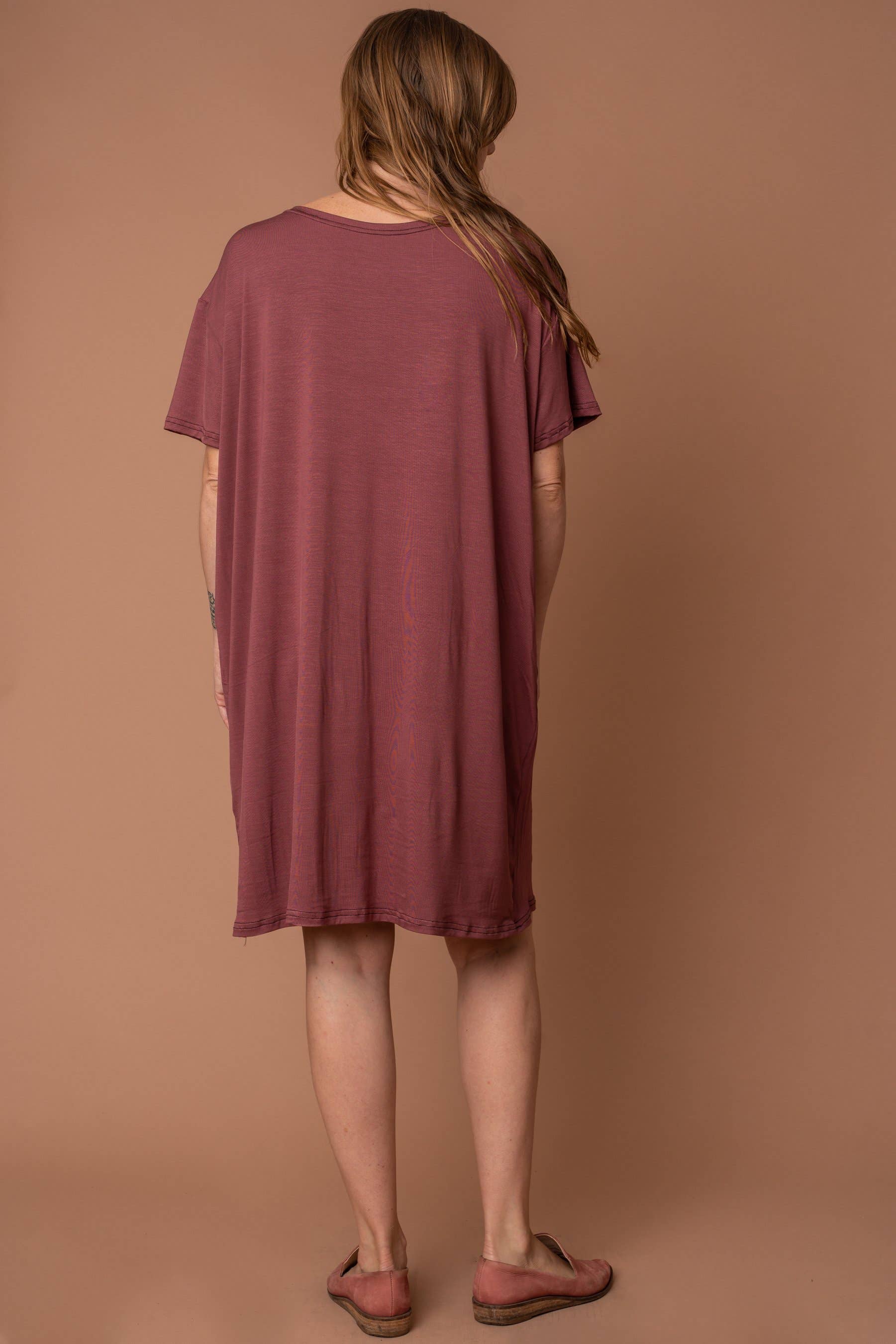 Altar - Wholesale Dress - Women's - Dusty Rose Ribknit Modal T-Shirt Dress1
