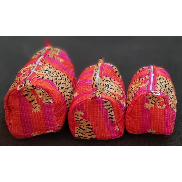Ayras World - Wholesale Makeup/Cosmetic Bag - Pink & Orange Tiger Cotton Quilted Makeup Bag/Cosmetic Bag