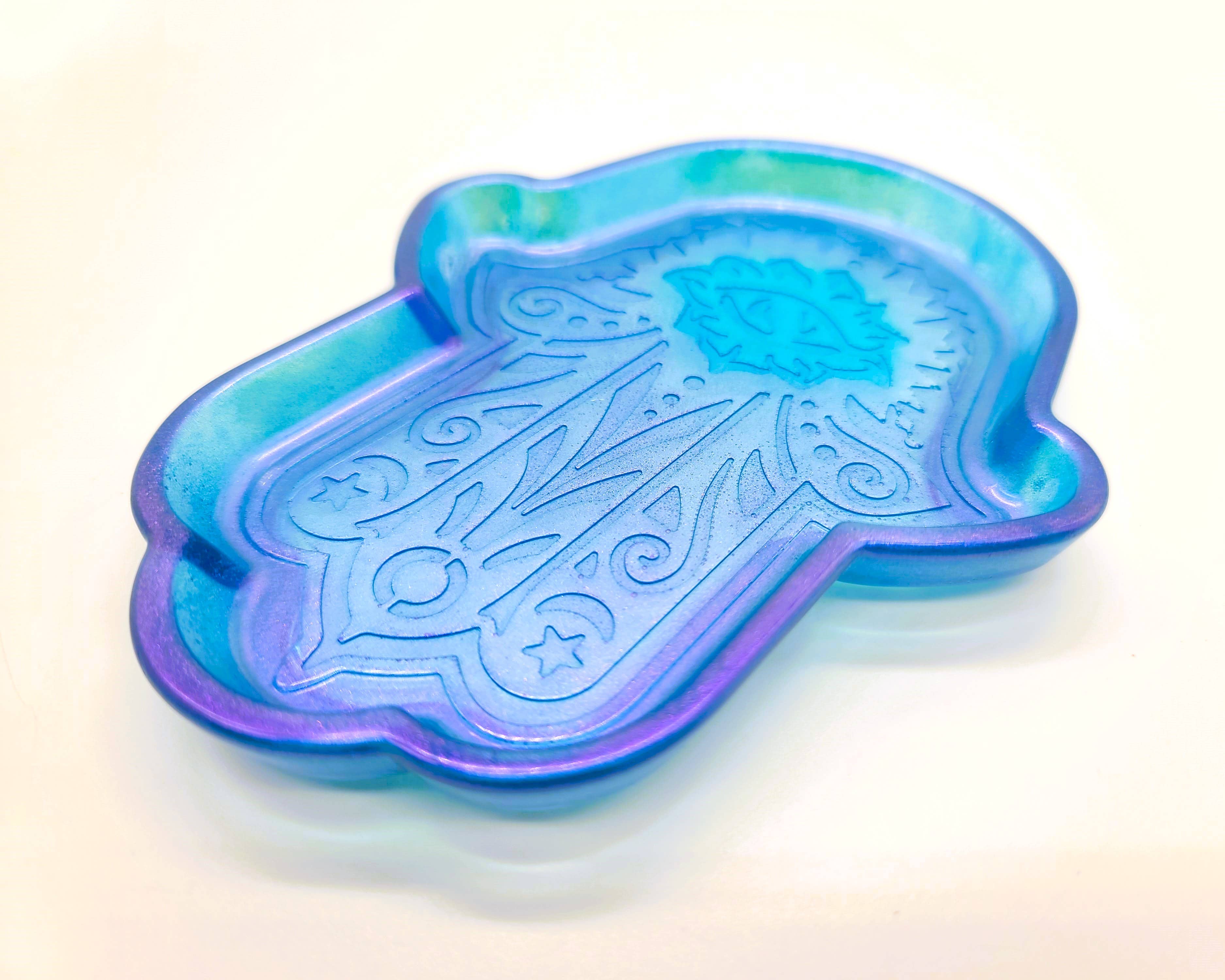 Slightly Askew Art - Wholesale Jewelry Dish - Hamsa Hand Trinket Dish - Made with Resin & Color-Shift Mica17