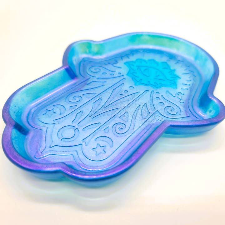 Slightly Askew Art - Wholesale Jewelry Dish - Hamsa Hand Trinket Dish - Made with Resin & Color-Shift Mica17
