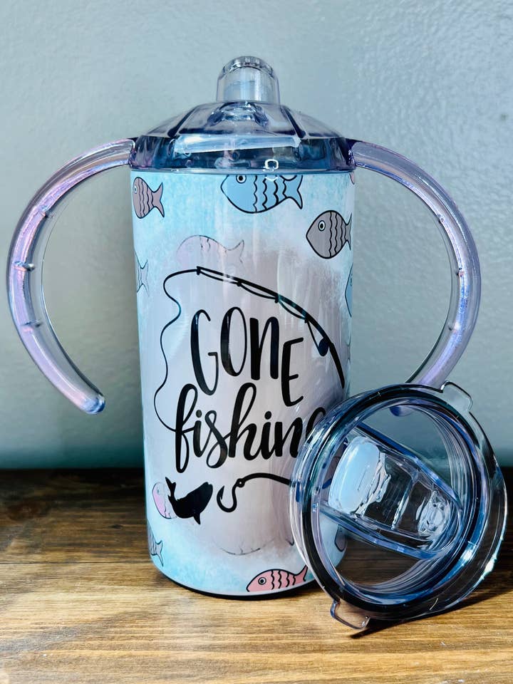 Gone fishing sippy cup for wholesale by Tiffany’s Grace Boutique