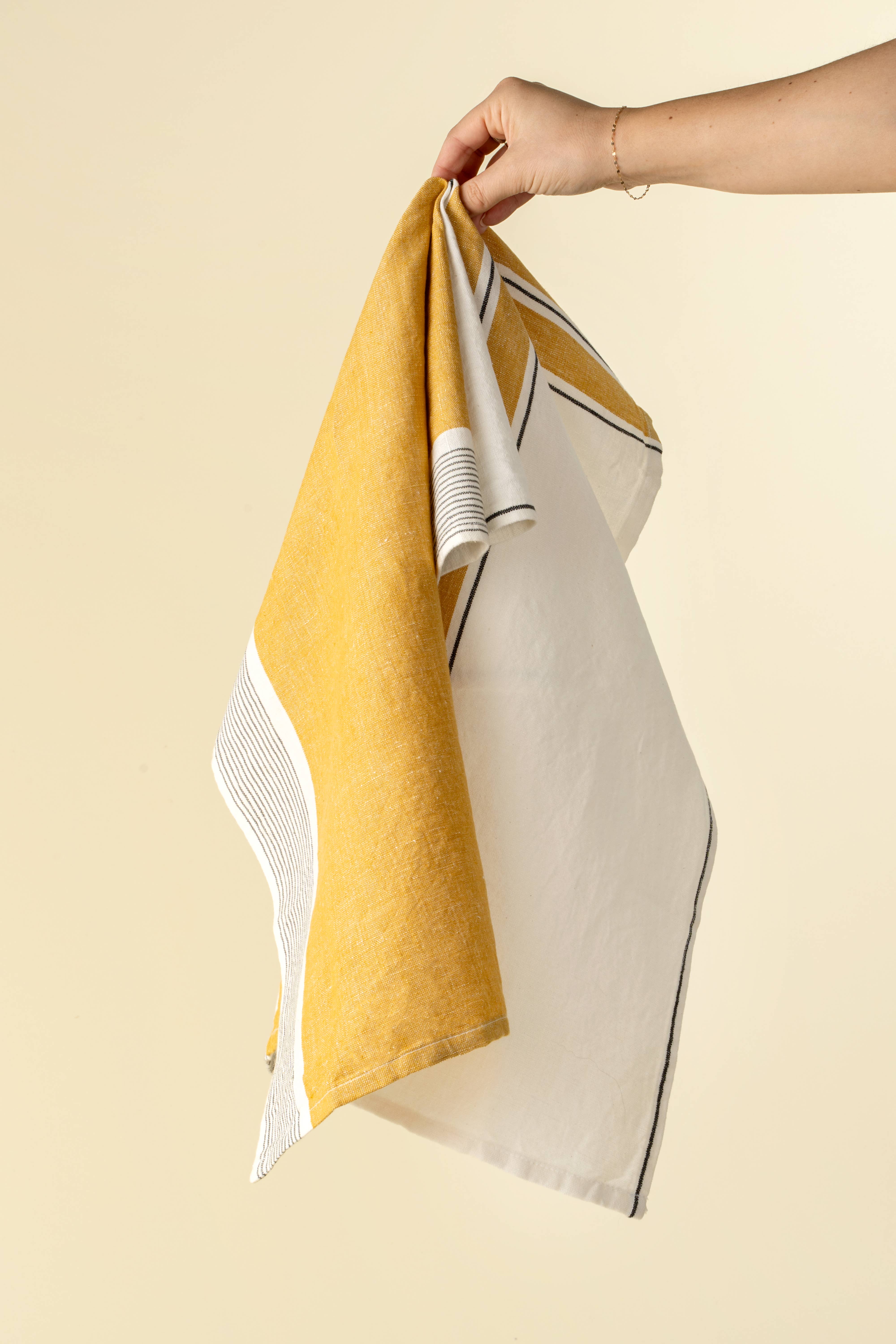 Indaba Trading - Wholesale Tea Towel - French Stripe Linen Tea Towels S/2, Yellow3