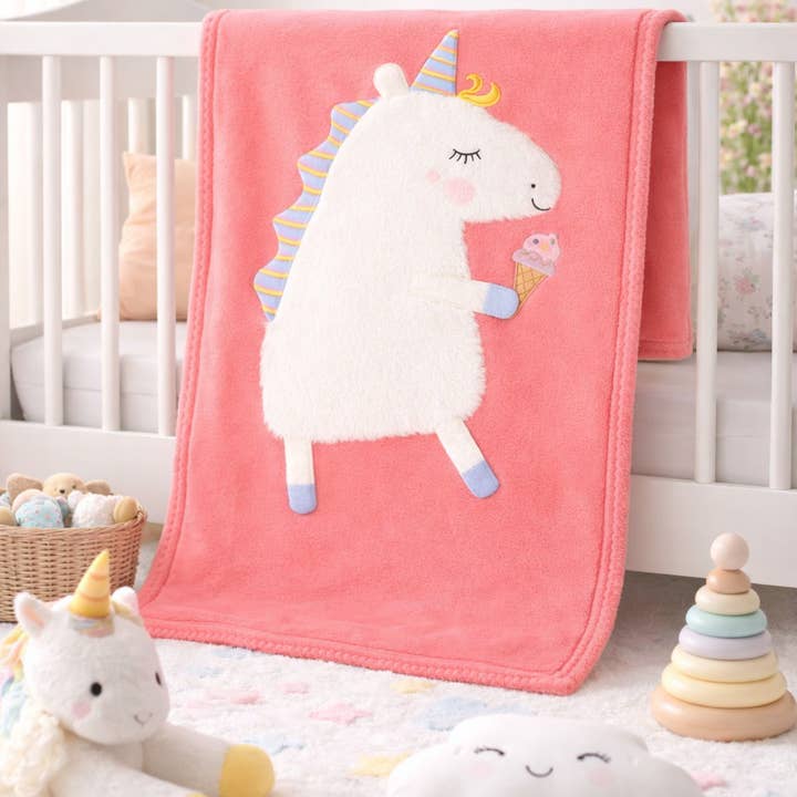Coral Unicorn Crib Nursery Blanket for wholesale by Fennco Styles