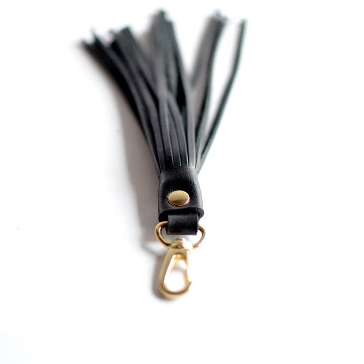 Fringe Leather Key Clip / Tassel Keychain - Black Leather for wholesale by Moss Bags