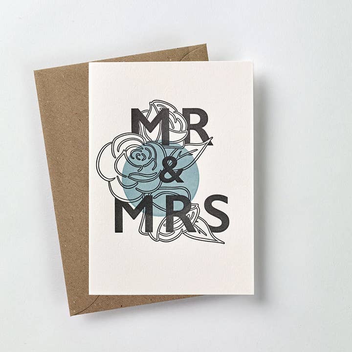 Mr & Mrs botanical card for wholesale by over the c.