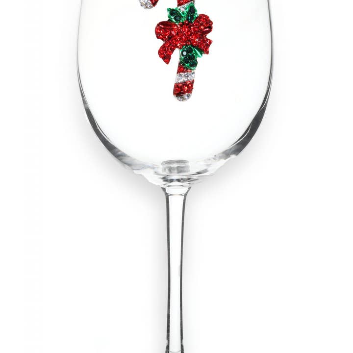 The Queens' Jewels® - Wholesale Wine Glass - Candy Cane Christmas Holiday Jeweled Stemmed Wine Glass