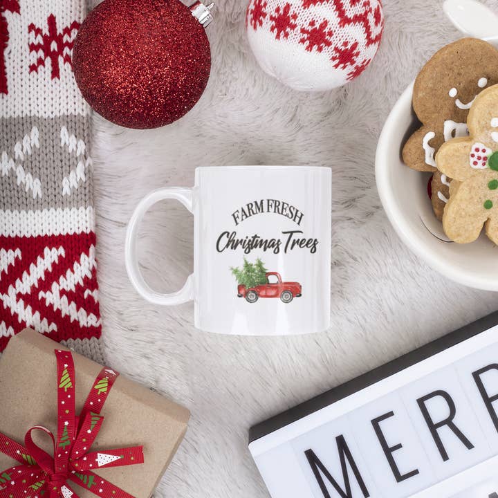 Farm Fresh Christmas Trees Truck Christmas Ceramic Mug for wholesale by WinsterCreations™