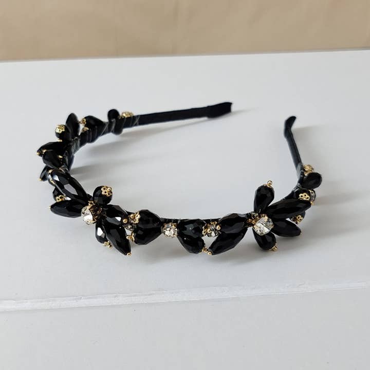 Fascia per Capelli con Cristalli e Fiori SS60 per la vendita all'ingrosso da parte di PEACH ACCESSORIES