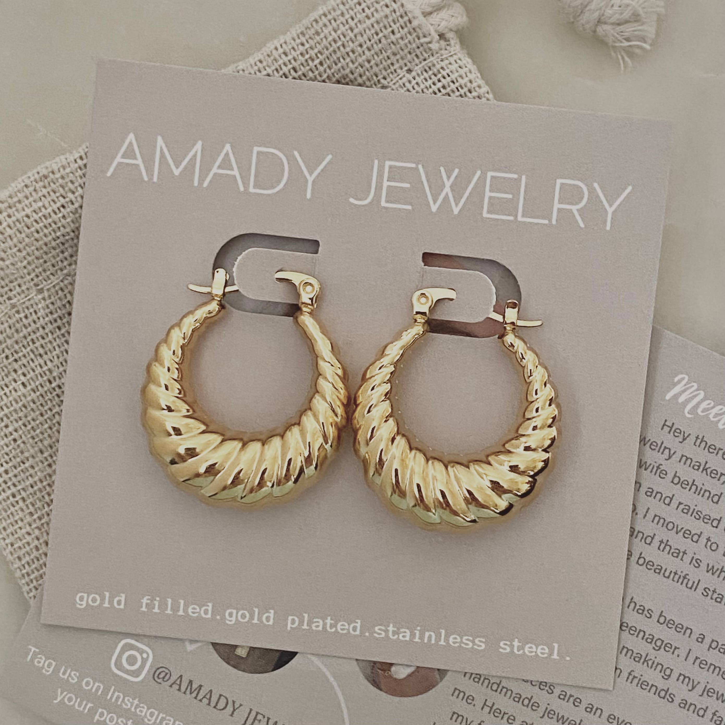 Amady Jewelry - Wholesale Hoop Earrings - Croissant Hoop Earrings Gold Plated over Stainless Steel0