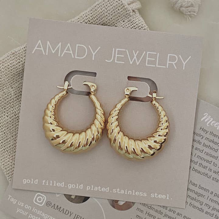 Amady Jewelry - Wholesale Hoop Earrings - Croissant Hoop Earrings Gold Plated over Stainless Steel