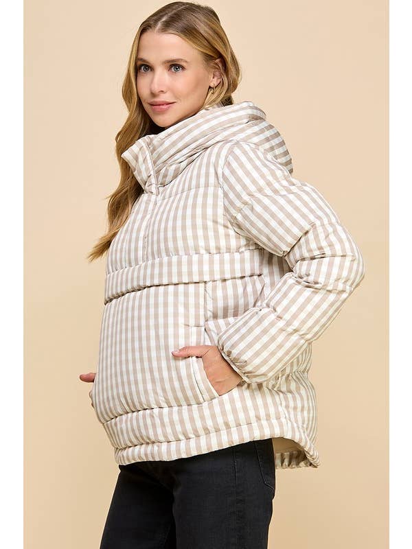 Beige CJ6604-Gingham Pull Over Puffer Jacket for wholesale on Faire