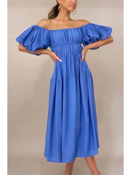 ESLEY - Wholesale Dress - Women's - D2023ES0006- Puff Sleeves Off-the-shoulder Maxi Dress4