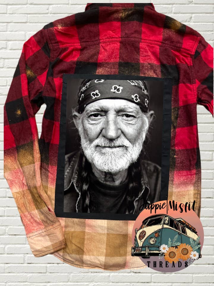 Willie Nelson Custom Flannel for wholesale by Hippie Misfit Threads