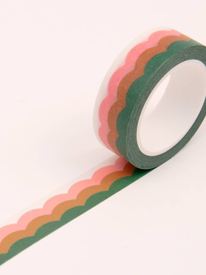 Ruban Washi à motif festonné - Vert et rose - 15 mm pour la vente par Clap Clap