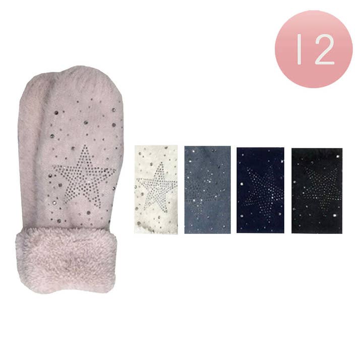12PAIRS Guanti con decorazione a stella con strass Polsino in pelliccia per la vendita all'ingrosso da parte di Shopping2help