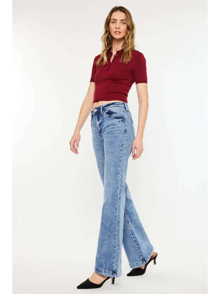 MEDIUM OPEN PACK HIGH RISE WIDE LEG FLARE JEANS-KC20024M for wholesale on Faire