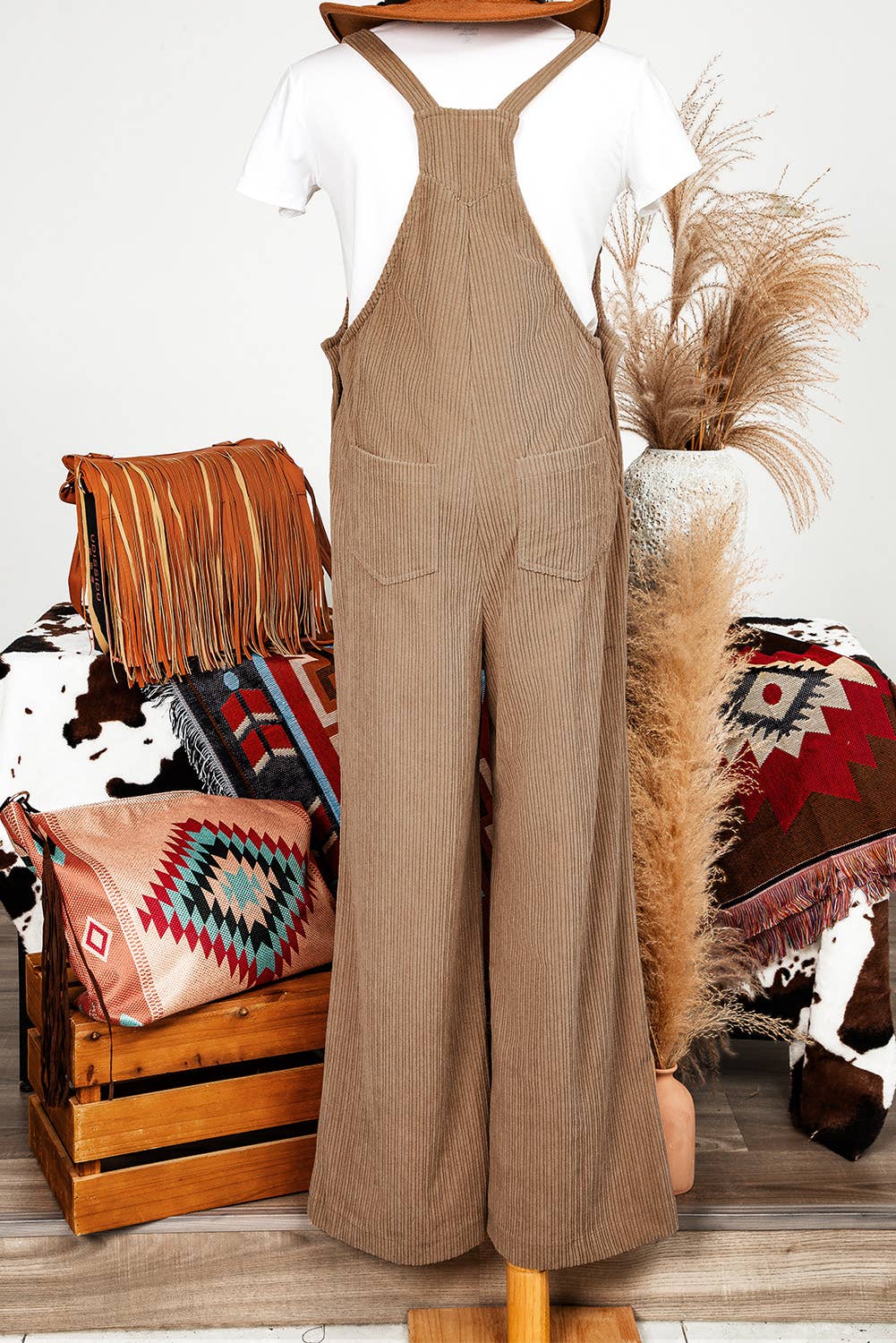 Green Fashion-W Solid Pocketed Loose Fit Corduroy Overall for wholesale on Faire6