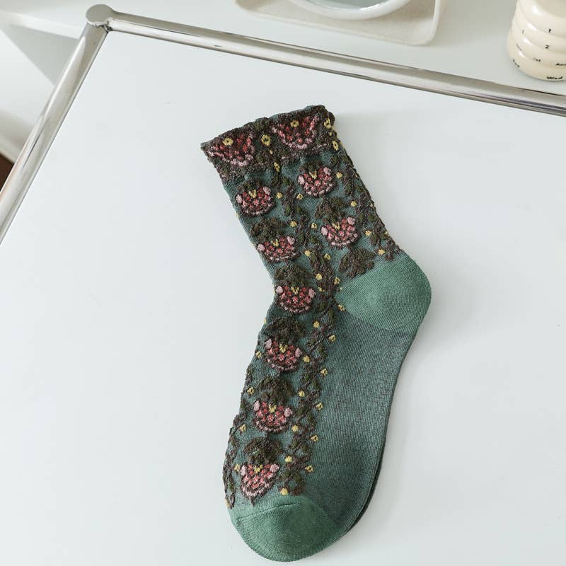 Tourtiwi - Vente Chaussettes – femme - Chaussettes à motif floral en relief abstrait rétro 3D4