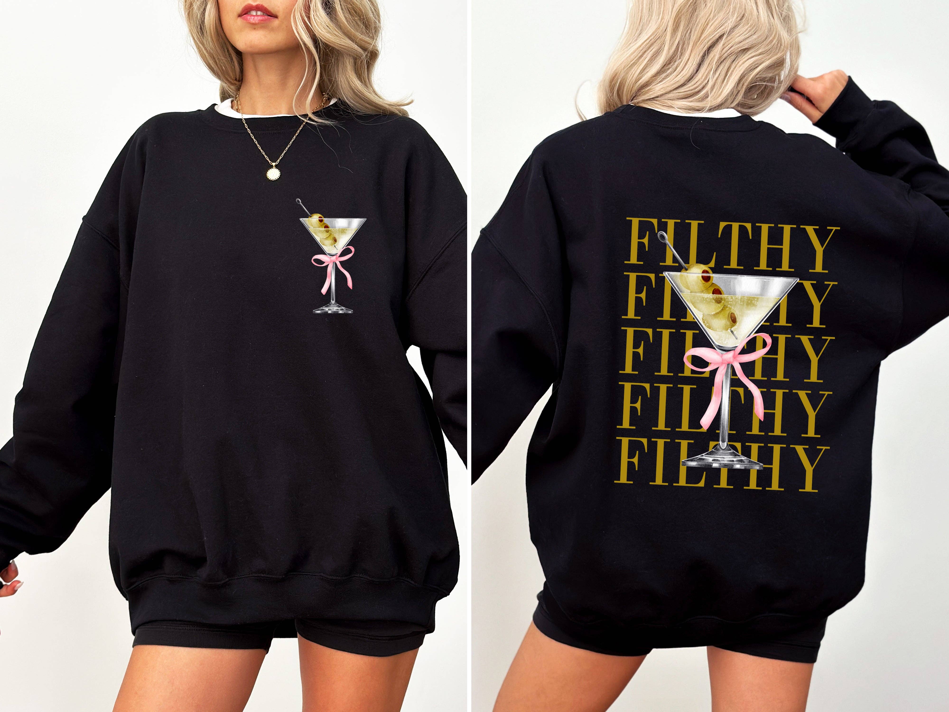 Refinery Number One LLC – wholesale Sweatshirt med tryck - Dam – Smutsig Martini, smutsig, dryck, oliv, gin, vodka-tröja1