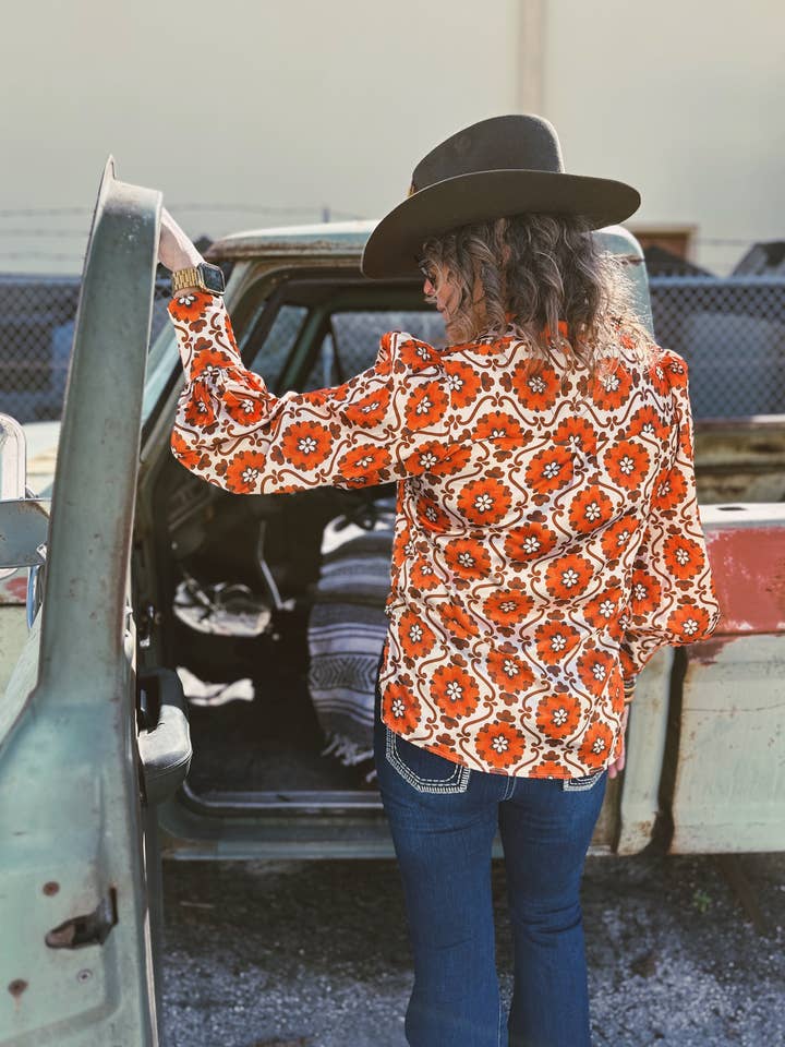 Lil Bee's Bohemian Brand - Wholesale Button Down Shirt - Women's - PRE PACK Going to California Large Poppy Flower Pouf Sleeve Button Up Blouse (1S-2M-2L-1XL)