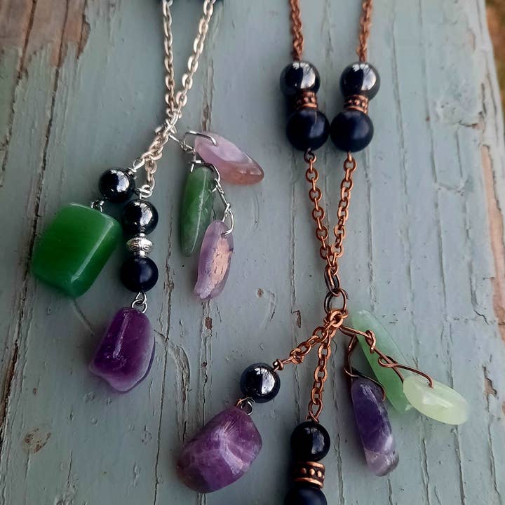 EMF 5G Protection Crystal Chunk Double Dangle Boho Necklace for wholesale by Secret Synergy Stones