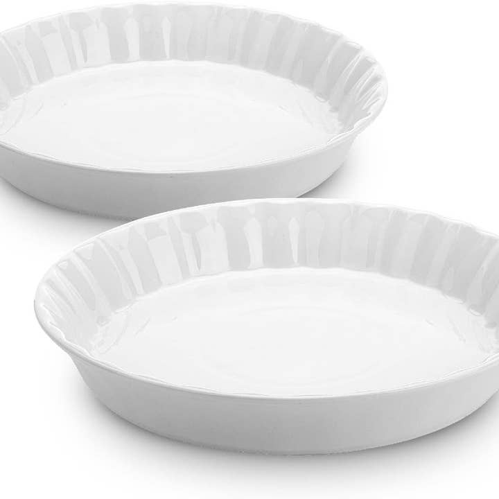 BTat Ceramic Pie Dish Set, 10.5" & 9.5", White for wholesale by Brew To A Tea