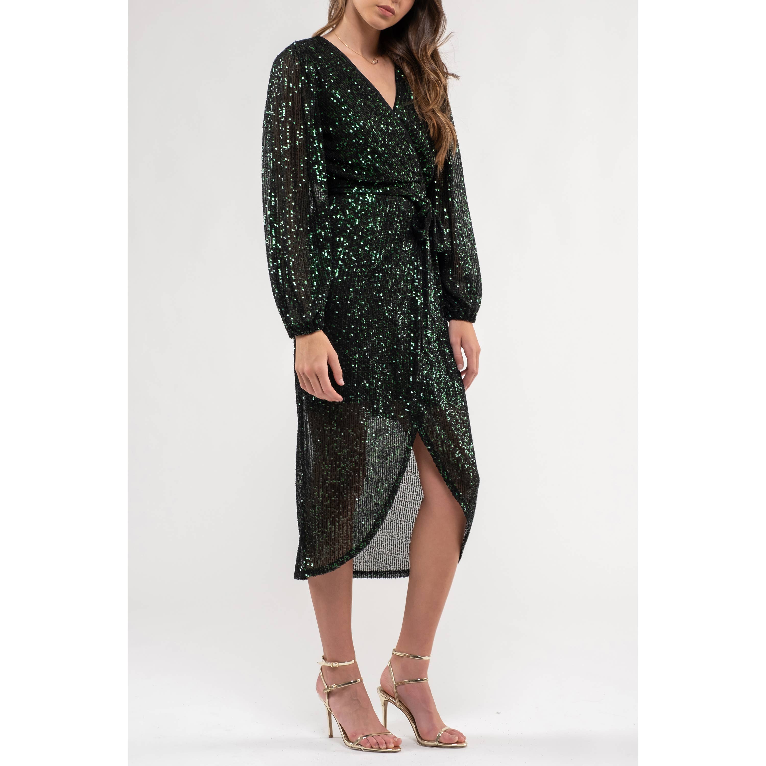 MINE - Vente Robe – femme - ROBE MIDI EN SURPLIS À SEQUINS9
