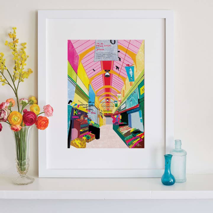 Brixton Market Art, Colourful Neon London Print for wholesale by I Drew This