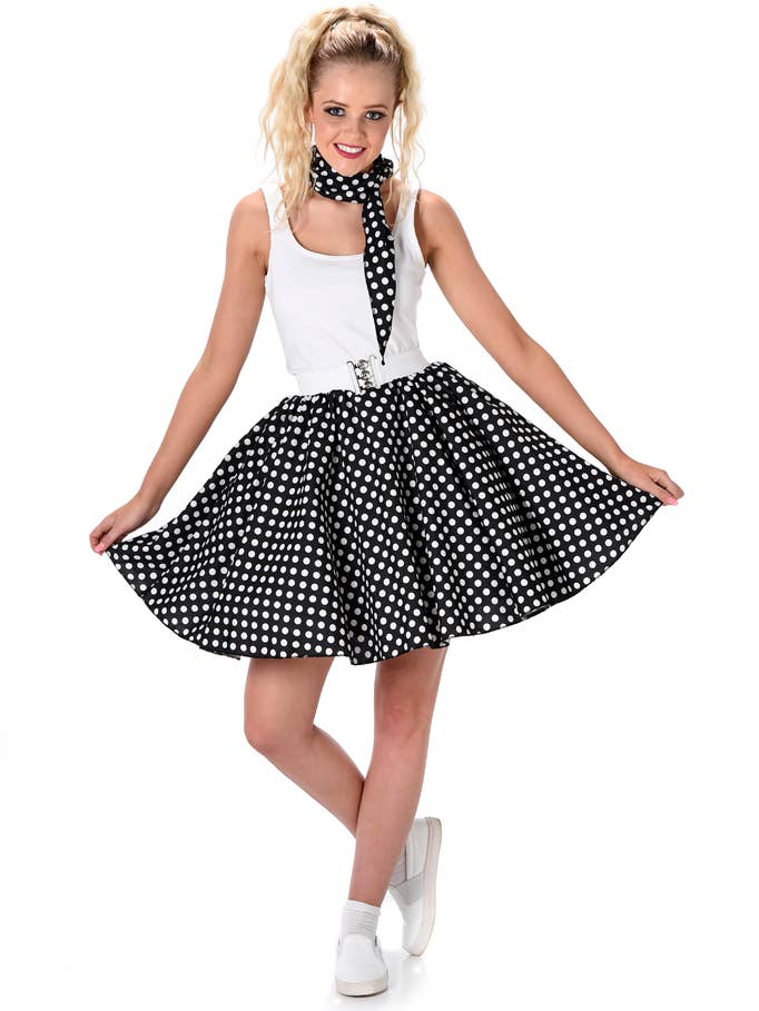 Black Polka Dot Skirt & Necktie - Party Costume for wholesale by Partychimp