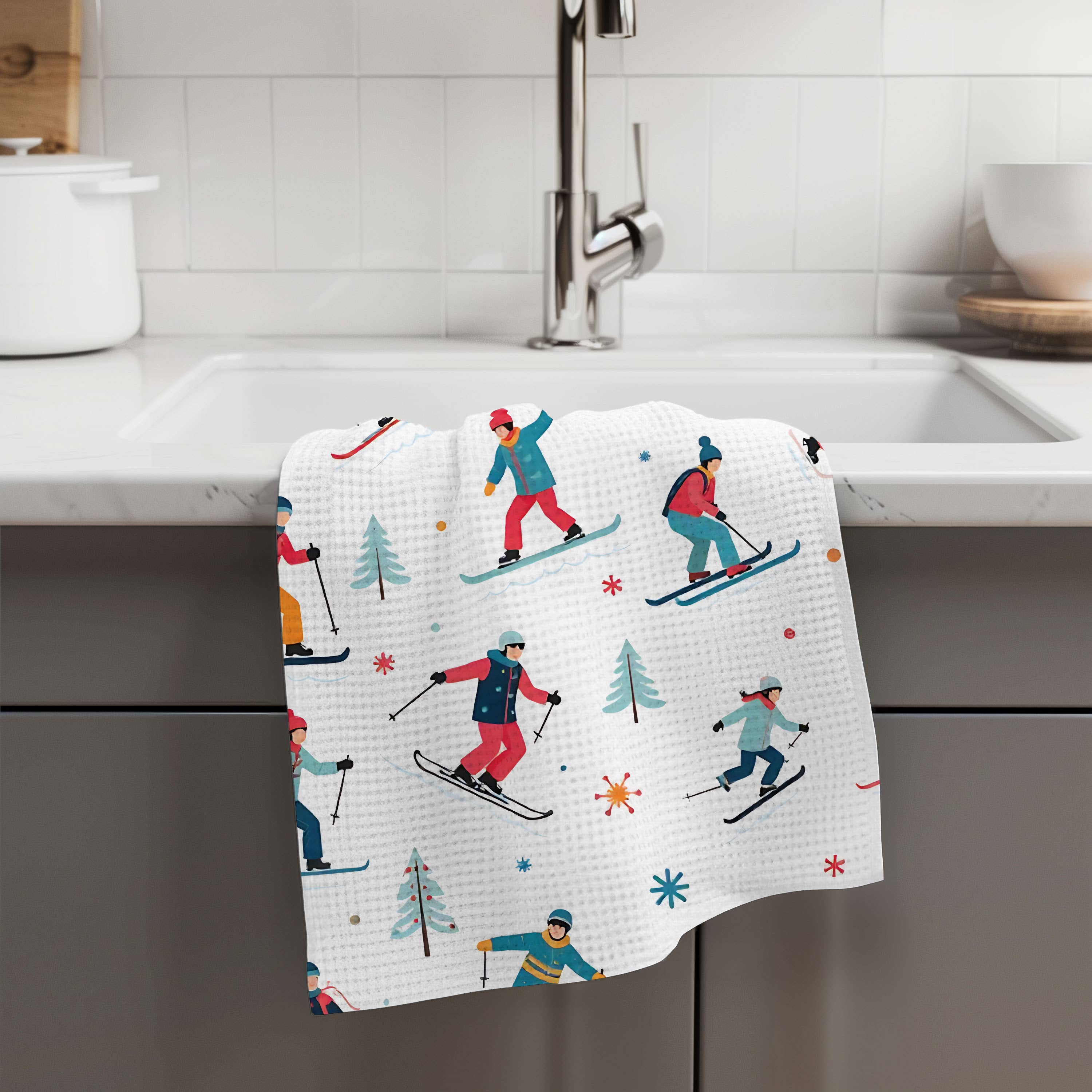 Canary Road - Wholesale Tea Towel - Skiing Mountain Ski Lodge Christmas Kitchen Towel Waffle2