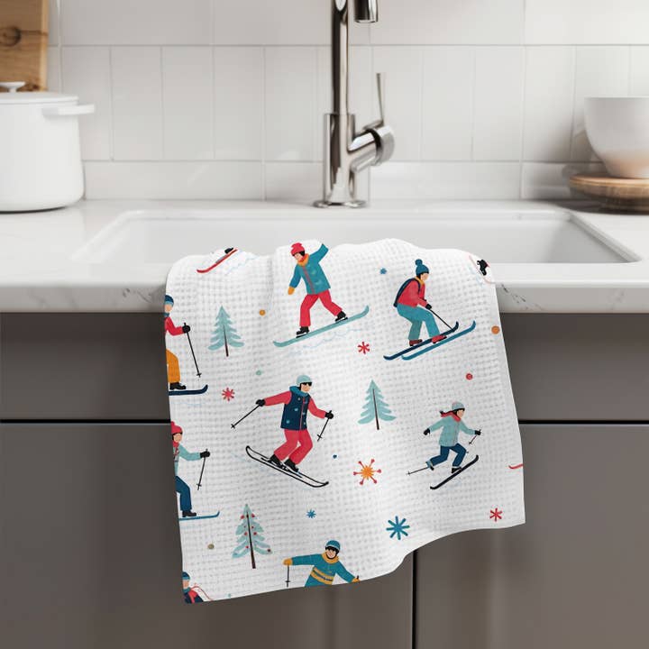 Canary Road - Wholesale Tea Towel - Skiing Mountain Ski Lodge Christmas Kitchen Towel Waffle2