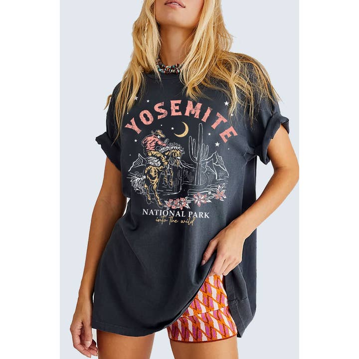 YOSEMITE COWBOY FLOWER CUCTUS GRAPHIC OVERSIZED TOP for wholesale by HRTandLUV