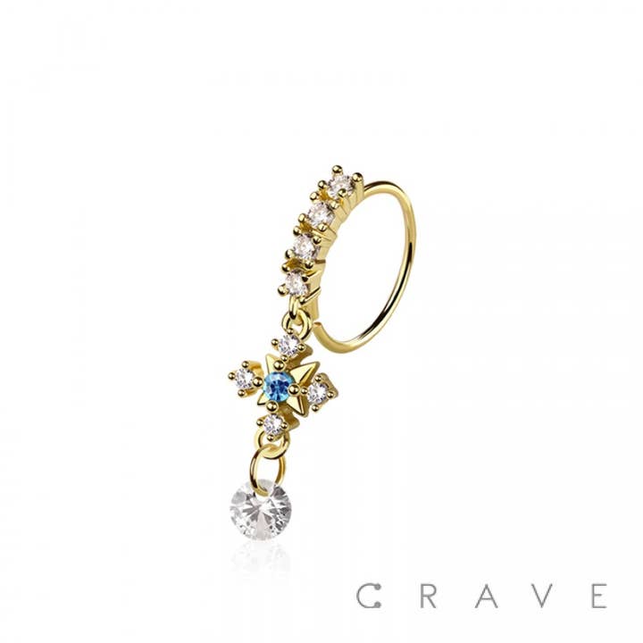 CRAVE - Wholesale Nose Ring - MULTI CZ ARROW CROSS CZ DANGLE 316L SURGICAL STEEL NOSE HOOP