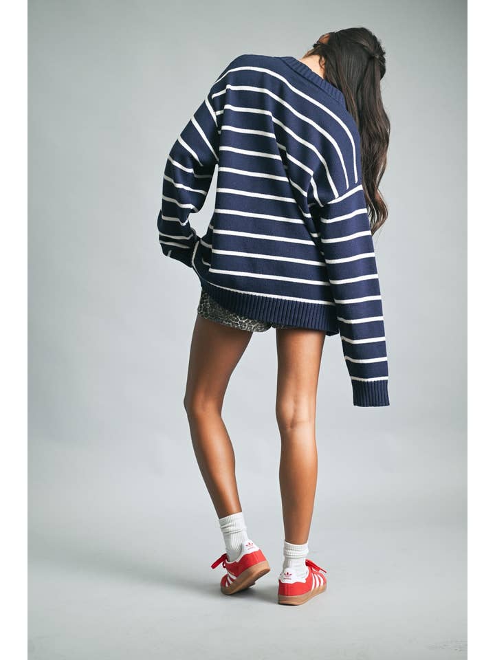 Wishlist Apparel - Wholesale Knit Sweater - Women's - OVERSIZED STRIPED KNIT SWEATER / WL25-116186