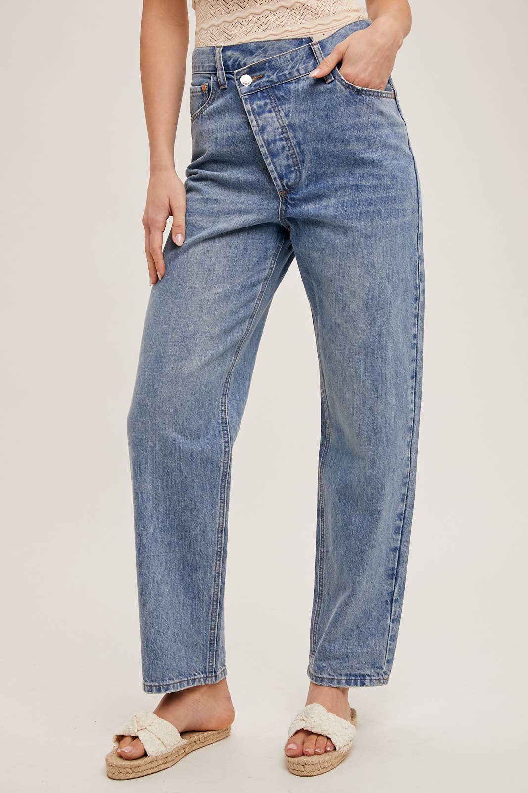 Bluivy - Wholesale Jeans - Women's - DENIM ASYMMETRICAL WAIST STRAIGHT LEG JEANS23