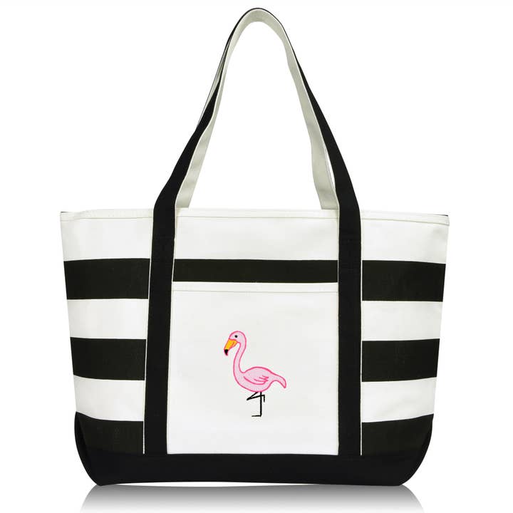 DALIX Flamingo Striped Canvas Tote Bag Premium Cotton for wholesale by Dalix